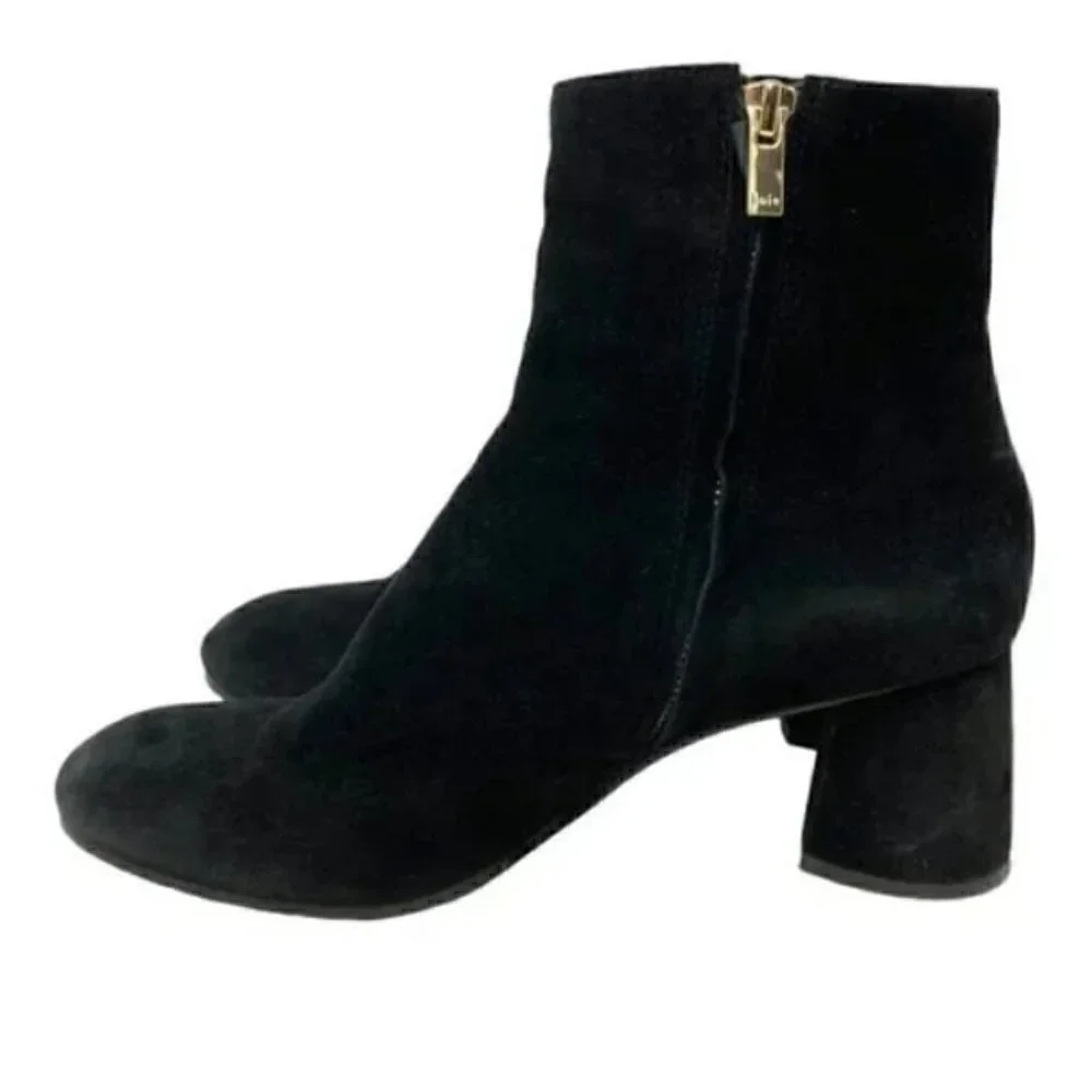 Joie Rarly Black Suede Zip Almond Toe Ankle Boots - Size 8.5 EU 39